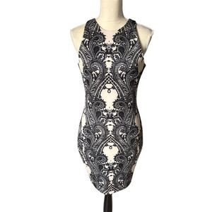 Alexia Admor Bodycon Black Paisley Sleeveless Mini Length Dress S Scuba
